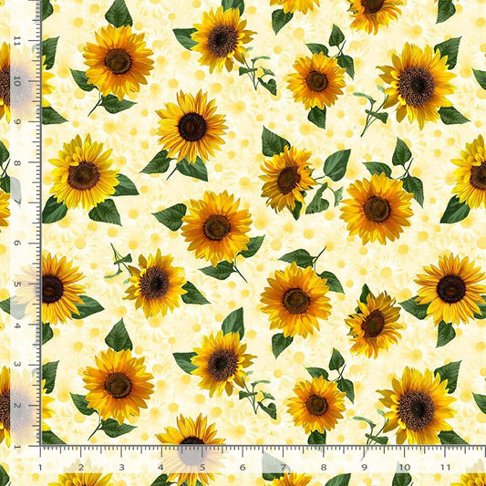 44" -Timeless Treasures TOSSED PRETTY SUNFLOWERS - 100% Cotton