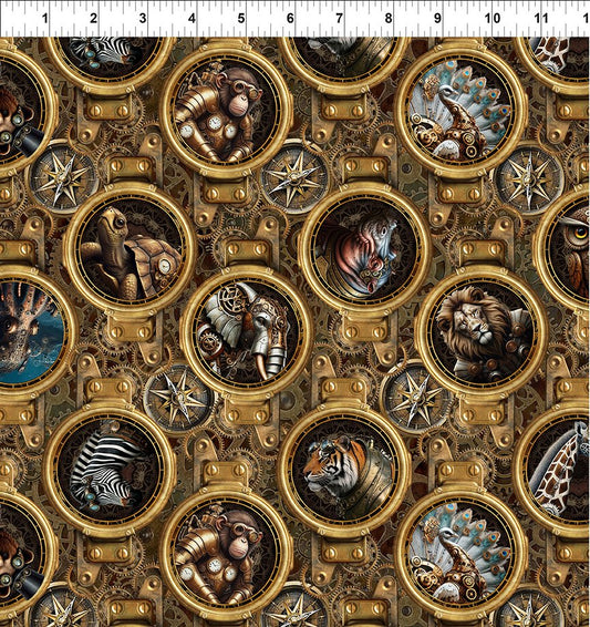 44" In The Beginning Fabrics -  Steampunk Menagerie  - "Portraits" -  100% Cotton