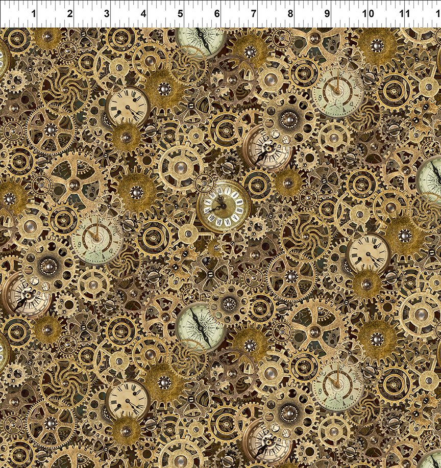 44" In The Beginning Fabrics -  Steampunk Menagerie  - "Clocks and Gears" -  100% Cotton