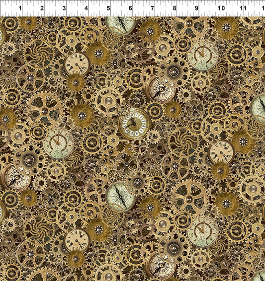 44" In The Beginning Fabrics -  Steampunk Menagerie  - "Clocks and Gears" -  100% Cotton