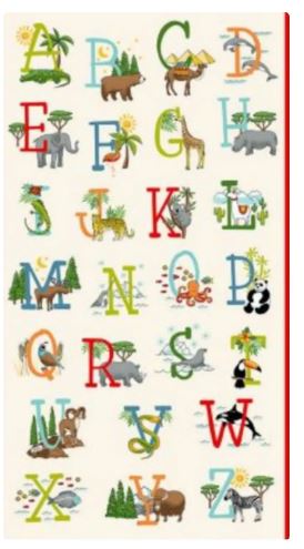 Panel -"ABC Around the World"  -  24"x 44"- 100% Cotton