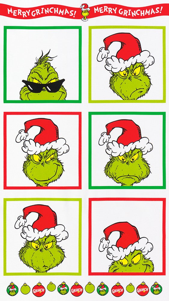Panel - Robert Kaufman - "How The Grinch Stole Christmas" - Blocks-  24"x44" - 100% Cotton