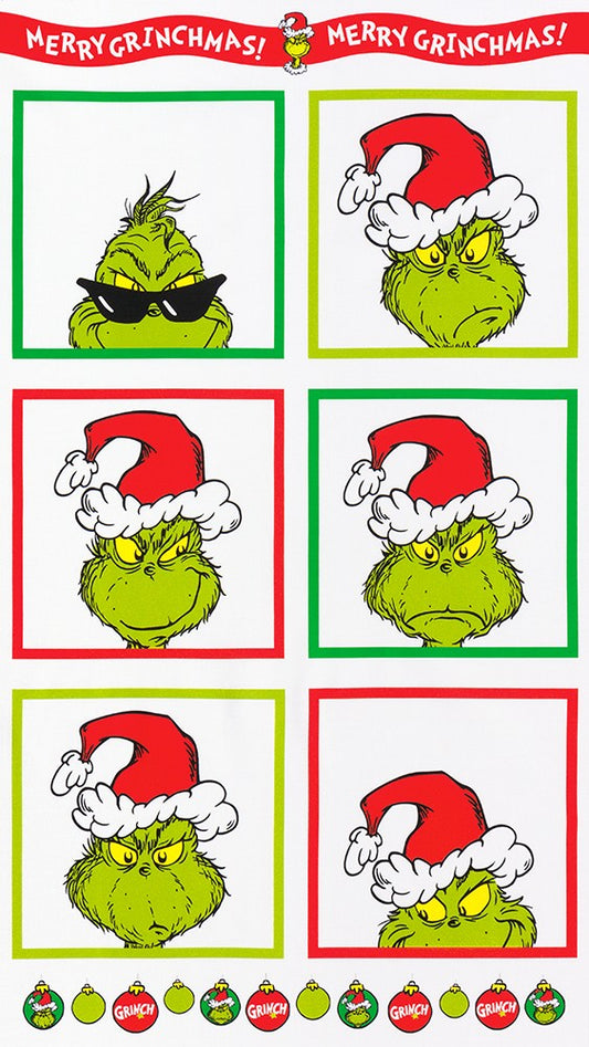 Panel - Robert Kaufman - "How The Grinch Stole Christmas" - Blocks-  24"x44" - 100% Cotton