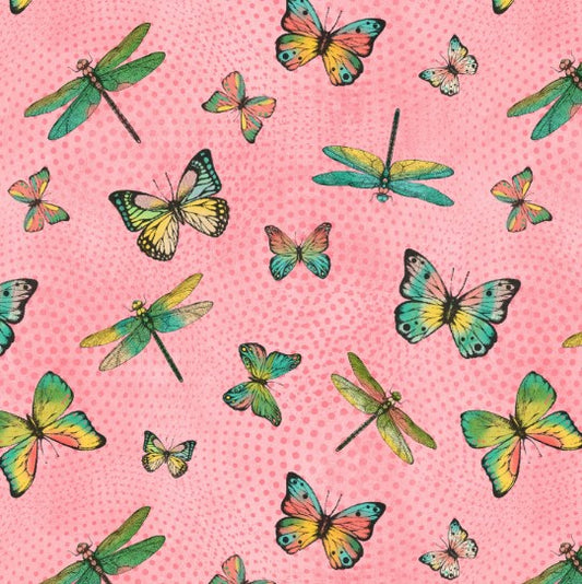 44"  - Blank Quilting - Butterflies and Dragonflies - "Pink" -  100% Cotton