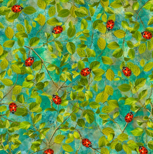 44"  - Blank Quilting - Ladybugs - "Teal" -  100% Cotton