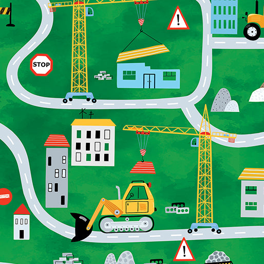 44"  -Benartex  -"Construction Zone"  Green - 100% Cotton