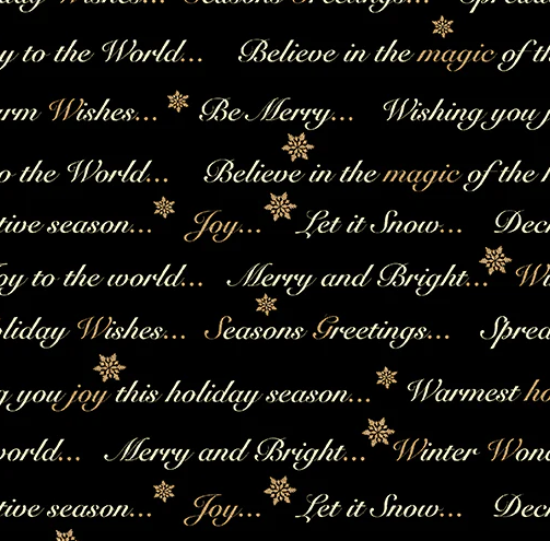 44"  -Benartex Fabrics-"Holiday Greetings" - Black - 100% Cotton
