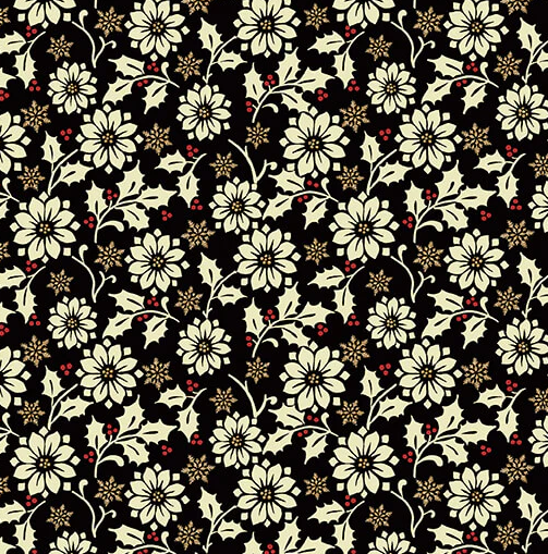 44"  -Benartex Fabrics-"Flower Berry" - Black - 100% Cotton