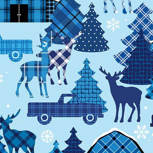 44"  -Benartex  -"Farmhouse Scenic"  Lt Blue - 100% Cotton