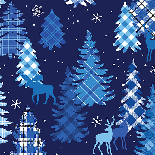 44"  -Benartex  -"Plaid Forest"  Navy - 100% Cotton