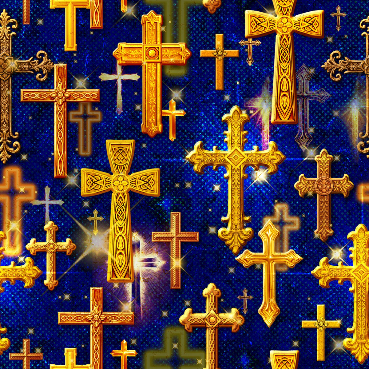 44"  - Blessings - Blue Crosses -  100% Cotton