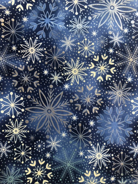 44" - "Blue Foil Snowflakes" - 100% Cotton