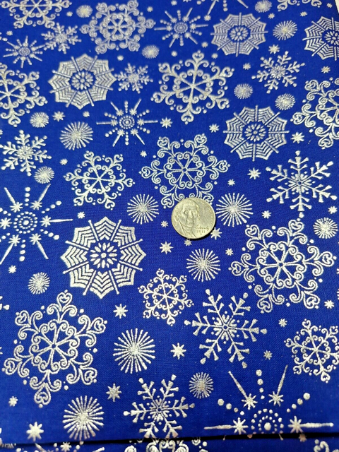 44"  - "Blue Metallic Snowflakes" - 100% Cotton
