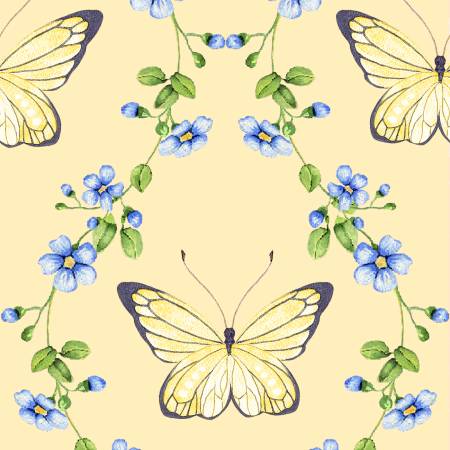 44"  - 3 Wishes-  " Butterfly and Vines"  Yellow -  100% Cotton