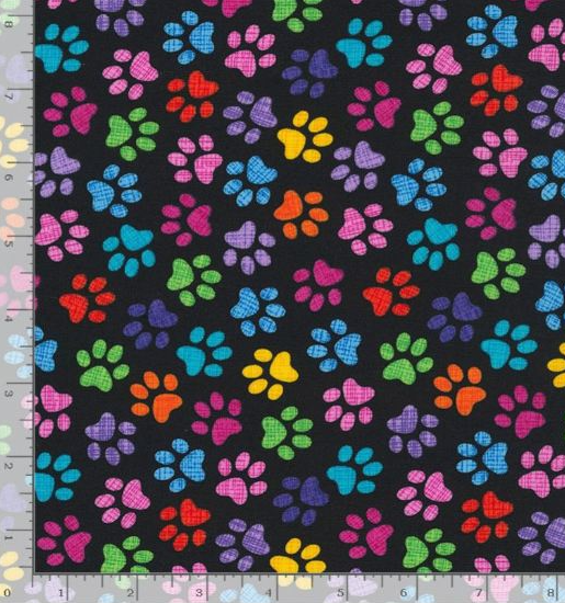 44"  - Timeless Treasures - Rainbow Cat Paws -  100% Cotton
