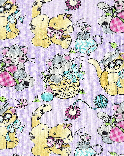 44"-"Cats And Eggs - Lilac Purple" - Easter - 100% Cotton