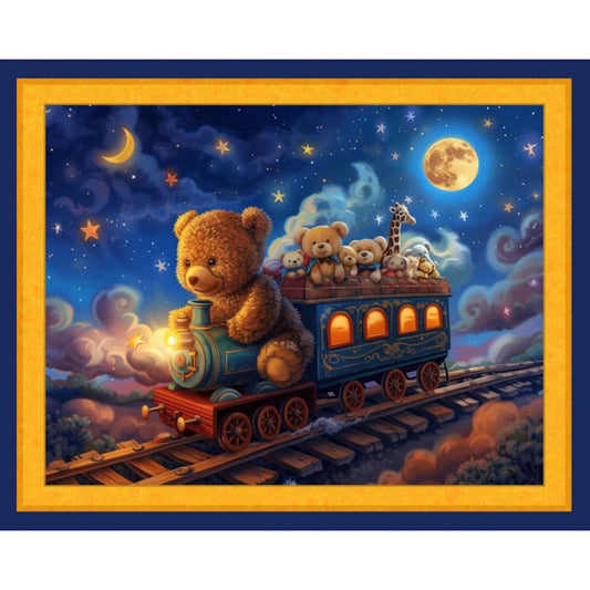 Panel -"Choo Choo Teddy"  - Nursery Panel - 36"x 44"- 100% Cotton