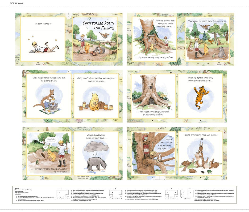 44"  - Studio e -  "Classic Winnie Book Panel"  -  100% Cotton