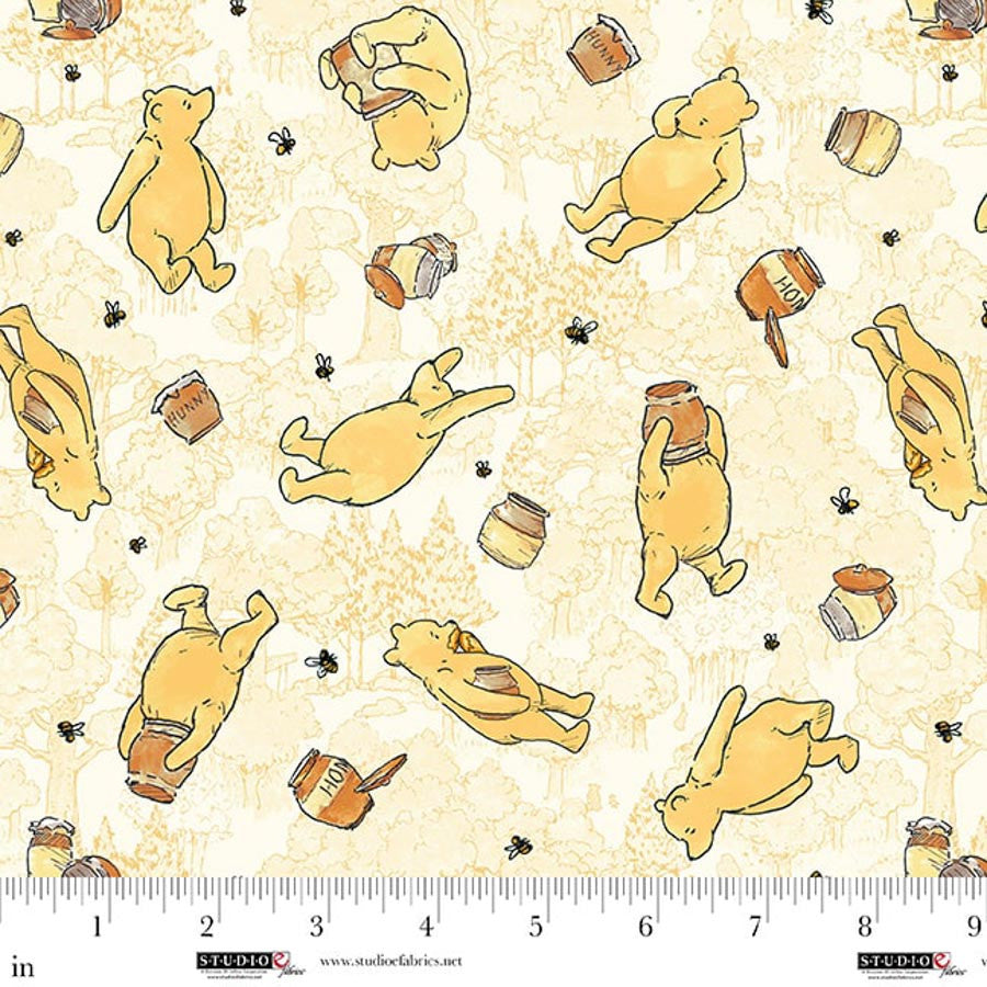 44"  - Studio e -  "Classic Winnie"  - Yellow Bears -  100% Cotton