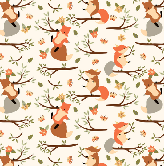 44"  -  Climbing Foxes - Flannel -  100% Cotton