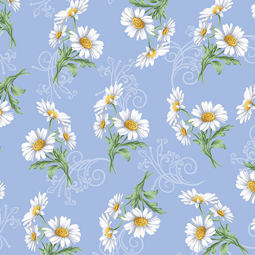 44"- Benartex -  "Daisy Scroll - Sky" - 100% Cotton