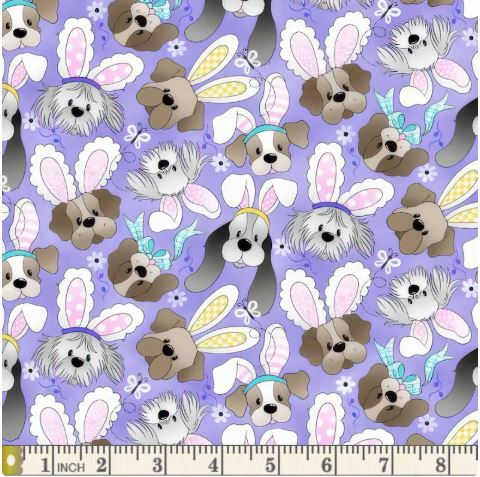 44"-"Dogs in Bunny Ears" - Easter - 100% Cotton