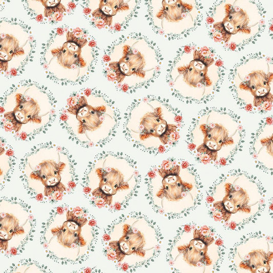 44"  - Timeless Treasures - COW HEADS & FLORAL -  100% Cotton