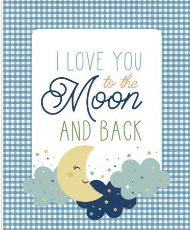 Riley Blake- Love You To The Moon Panel  - Blue- Flannel- 100% Cotton 44"x36"