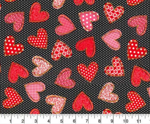 44"-Fabric Traditions "Hearts on Dot" 100% cotton