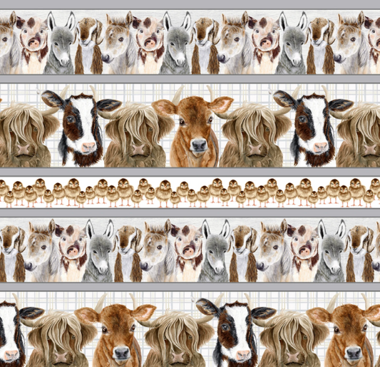 44"  -Blank Quilting-"Farm Animal Stripe"  - 100% Cotton