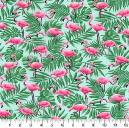 44"-"Flamingo in Palm Leaves" - 100% Cotton