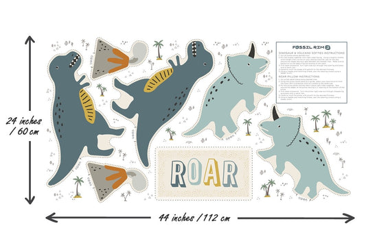 Panel -"Fossil Rim"  - Dinosaur Pillow Panel -  22"x 44"- 100% Cotton