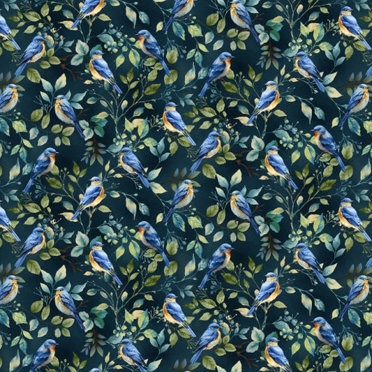 44"  - Henry Glass -  "Blue Birds" -  100% Cotton