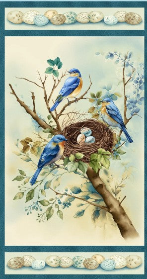 Panel  - Henry Glass -  "Blue Nest Panel" -  100% Cotton
