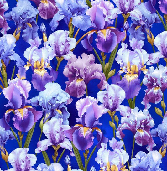 44"  - Henry Glass -  "Deep Purple Irises" -  100% Cotton