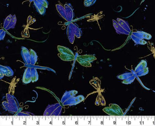 44"-Hi-Fashion Fabrics "Dragonflies" Tossed  100% cotton