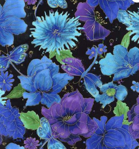 44"-Hi-Fashion Fabrics "Floral Dragonflies" 100% cotton