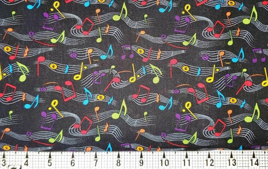 44"-Hi-Fashion Fabrics "Music Notes" Tossed  100% cotton
