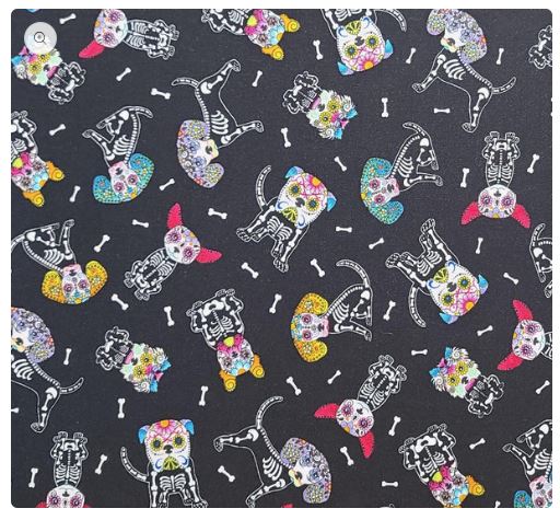 44" Hi-Fashion Fabrics Sugar Skull Dogs  100% Cotton