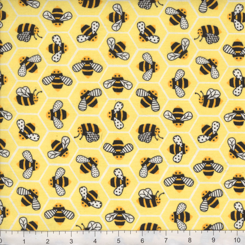 44"  - Flannel - Honeycomb Bees -  100% Cotton