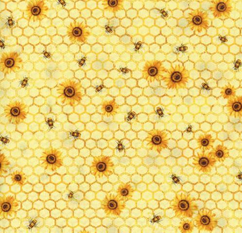 44" - "Honeycomb Floral - Yellow" - 100% Cotton