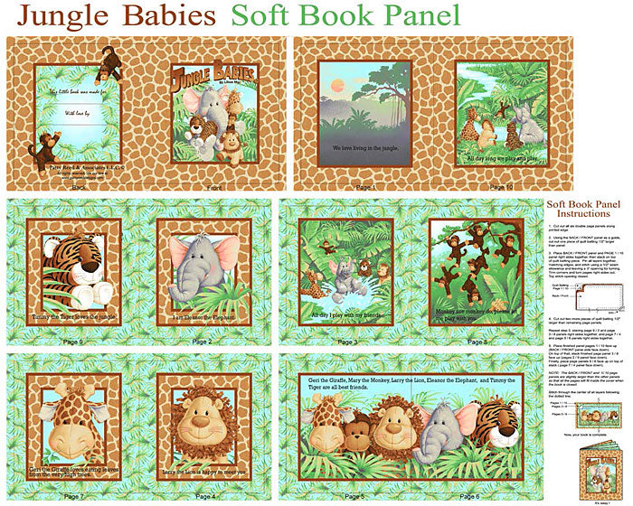 44"-"Jungle Babies Soft Book Panel" - Nursery - 100% Cotton