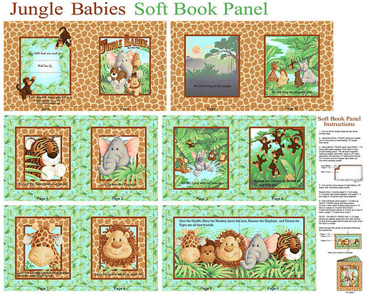 44"-"Jungle Babies Soft Book Panel" - Nursery - 100% Cotton