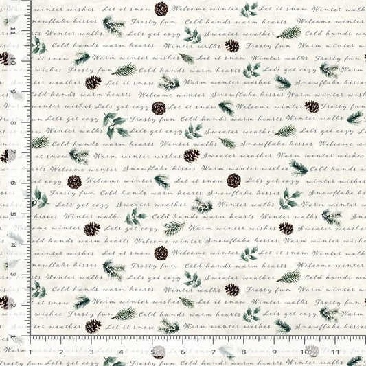 44"  - Timeless Treasures -  Welcome Winter "WINTER SCRIPT WITH ICONS" -  100% Cotton