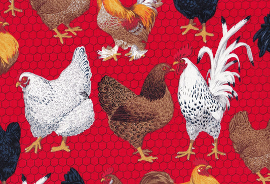 44"  -Keepsake Calico  -"Farm Chickens"  Red - 100% Cotton