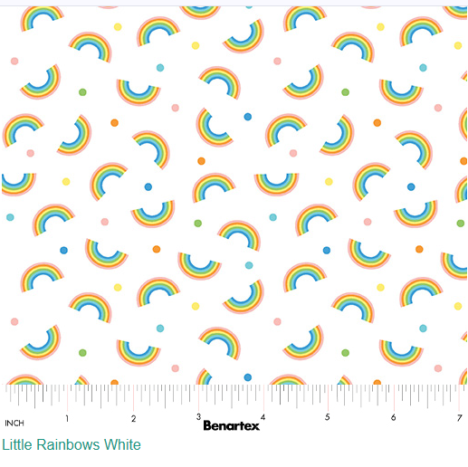 44"  - Benartex - "Little Rainbows"- White - 100% Cotton