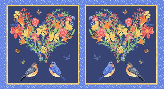 Panel -  Andover Fabrics  "Love Birds"  -  Pillow Panel - 22"x 44"- 100% Cotton