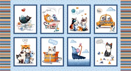Panel -"Feline Friends"  - Michael Miller-  22"x 44"- 100% Cotton