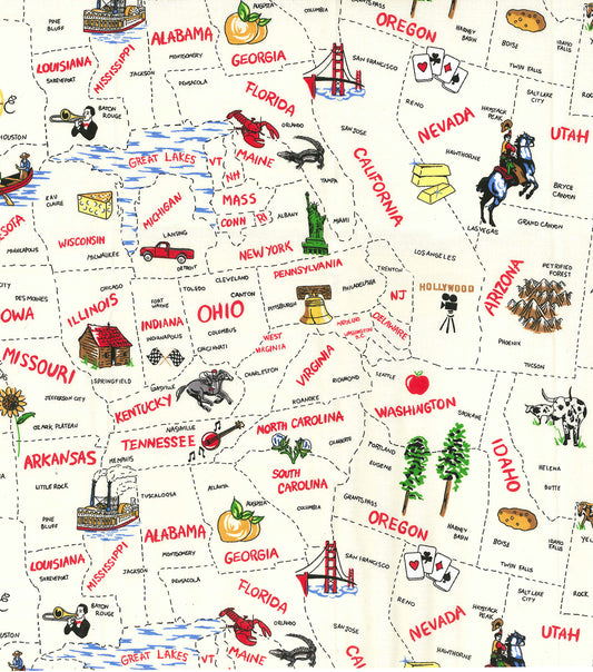 44"-Fabric Traditions -Map of States-100%-cotton