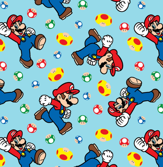 44"  -  Mario and Mushrooms Toss -  100% Cotton